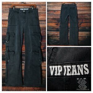 VIP Cargo Jeans Size 31 13 Baggy High Rise Washed Black Denim Stretch